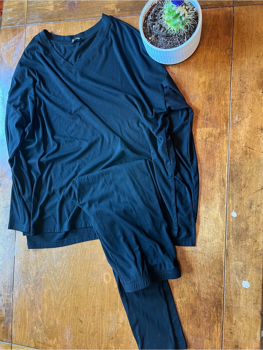 BTFBM Black 2 Piece Lounge Set V Neck Tunic Top & Leggings Size L